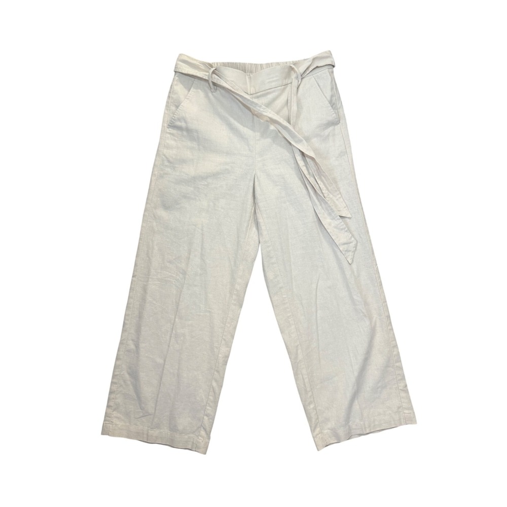 J. Crew‎ Linen Blend Wide Leg Cropped Pants Natural Beige Tie Waist Size 8